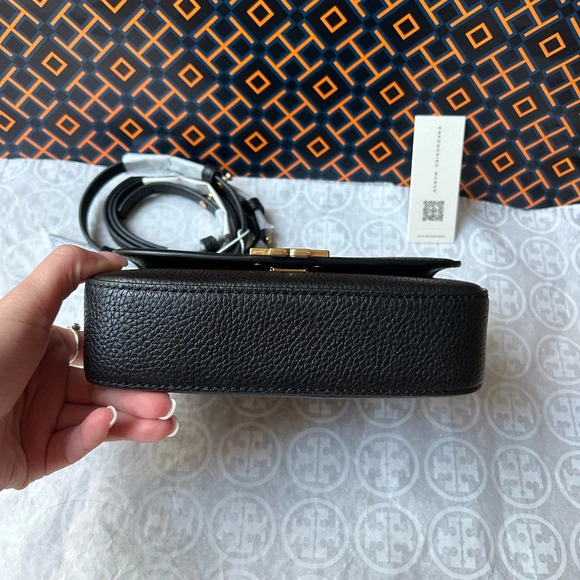 Tory Burch Britten Mini Top Handle Bag Crossbody Black Gold - Picture 3 of 10